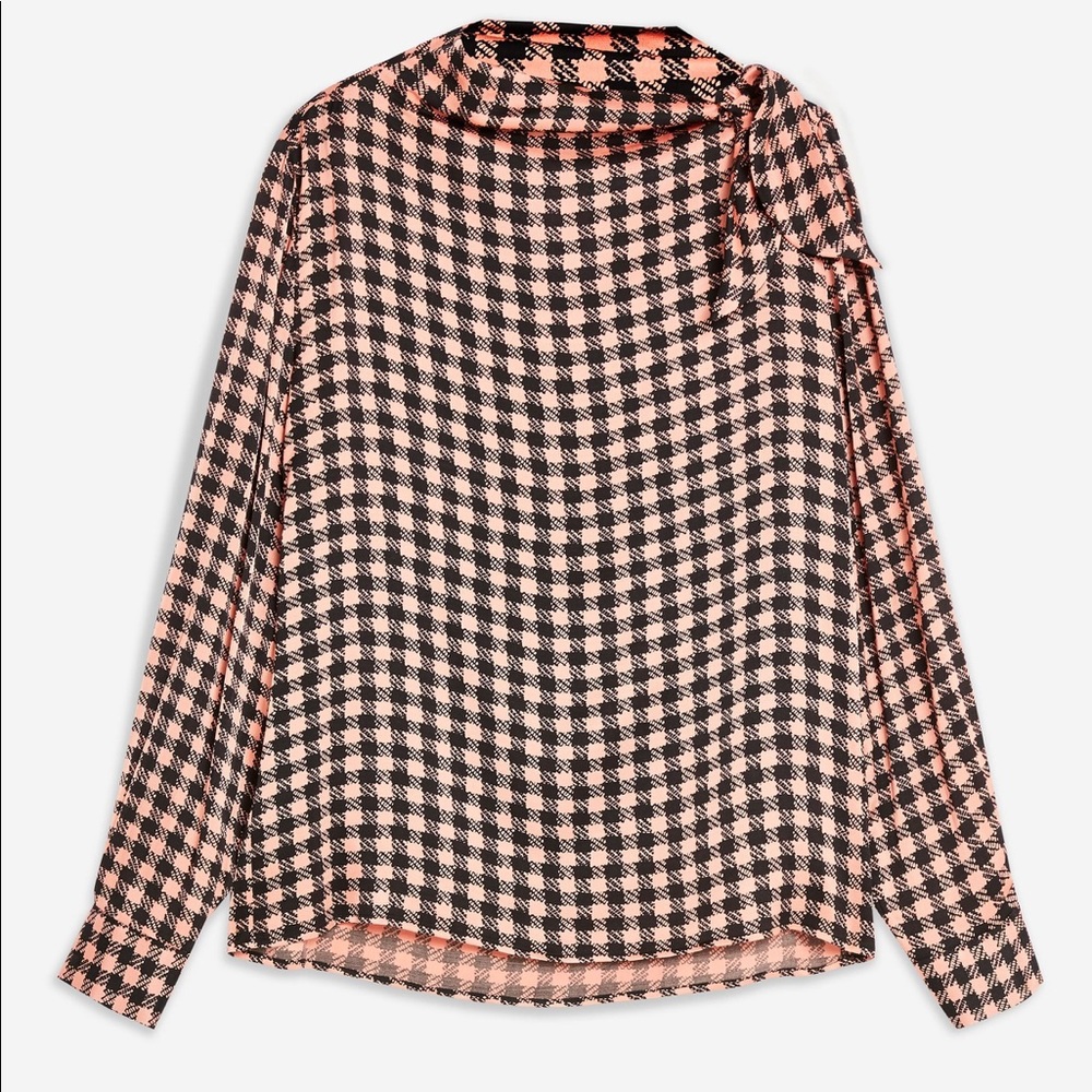 Topshop Pussybow Checkered Blouse